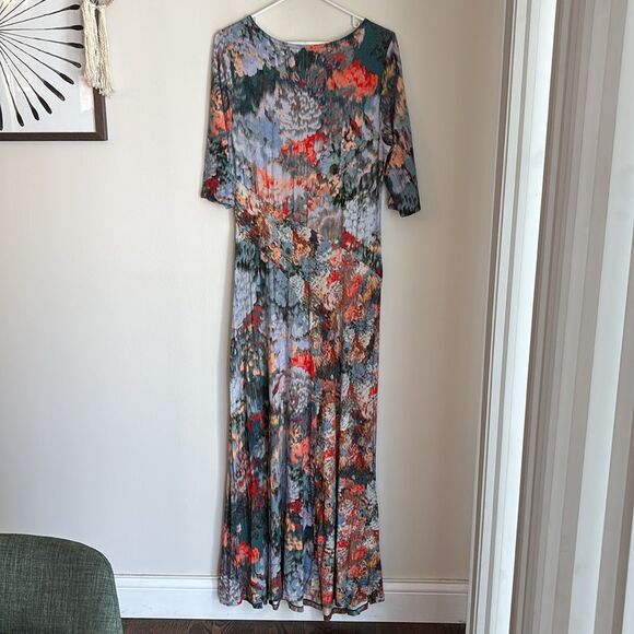 Soft Surroundings Women Nanette Dress short sleeve maxi Red Gray sundress Neck M - Picture 14 of 14